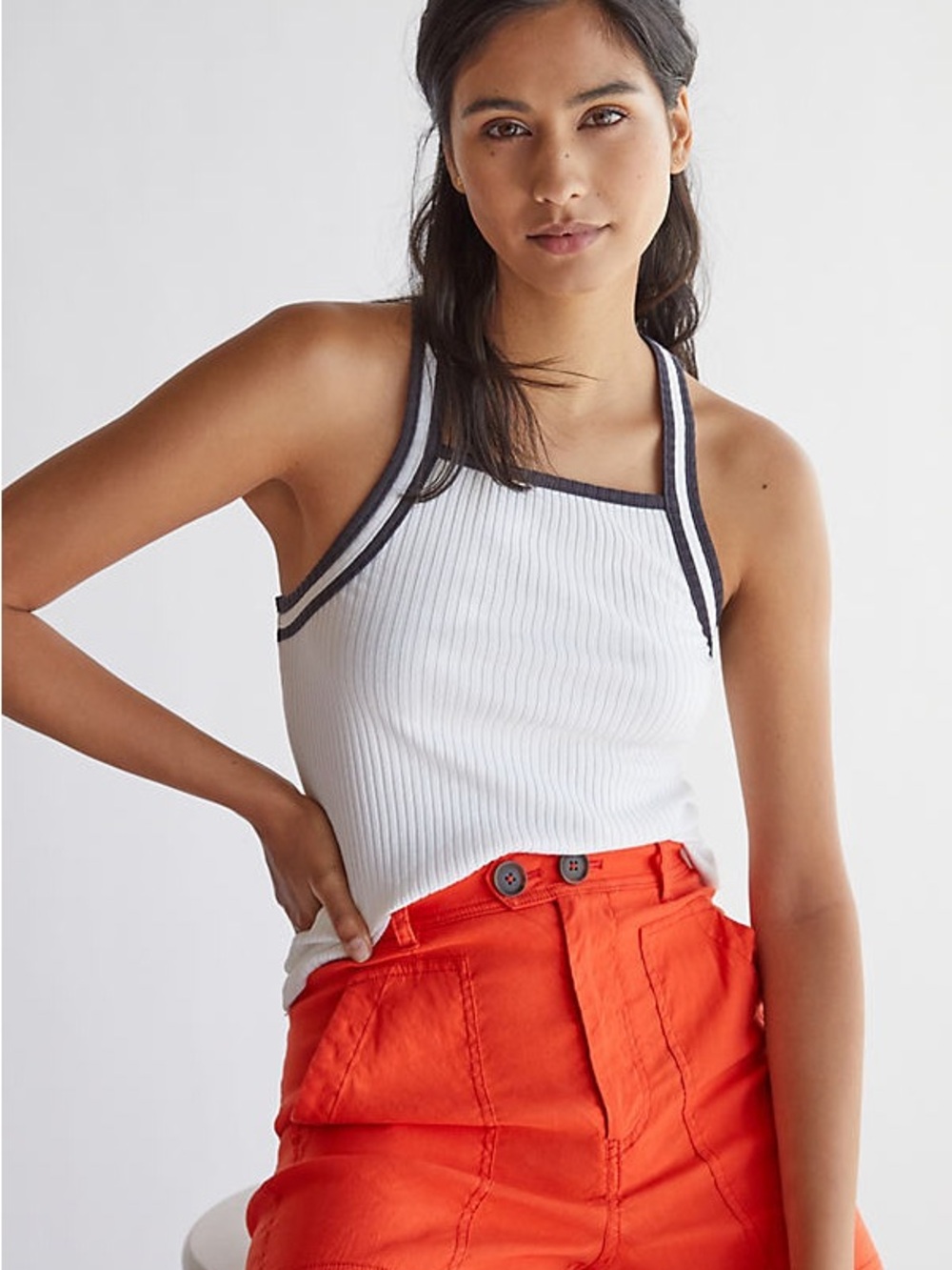 Anthropologie Carbon Copy Black & White Square Neck Ribbed Tank SP Casual Basic